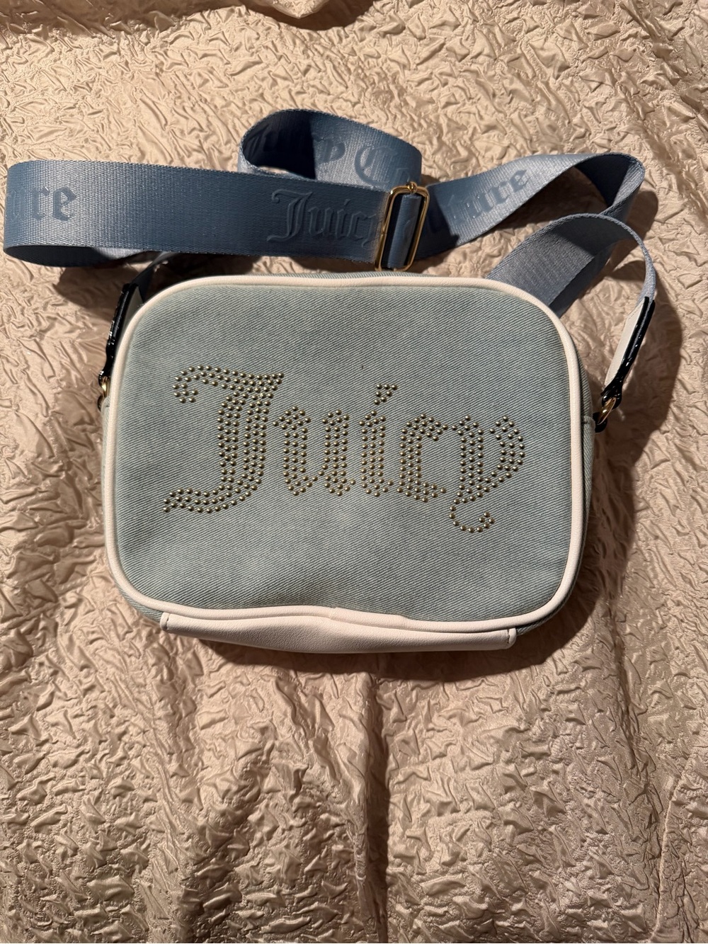 Juicy Couture Light Blue and Cream Crossbody with Crystal Logo